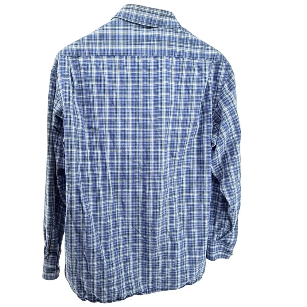 Johnston & Murphy Blue Plaid Textured Flannel Tailored Fit  L/S Shirt Size XL‎